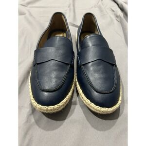 Tommy‎ Bahama Womens Leather Penny Loafers Navy Blue Sz 7 Boho Casual Walking